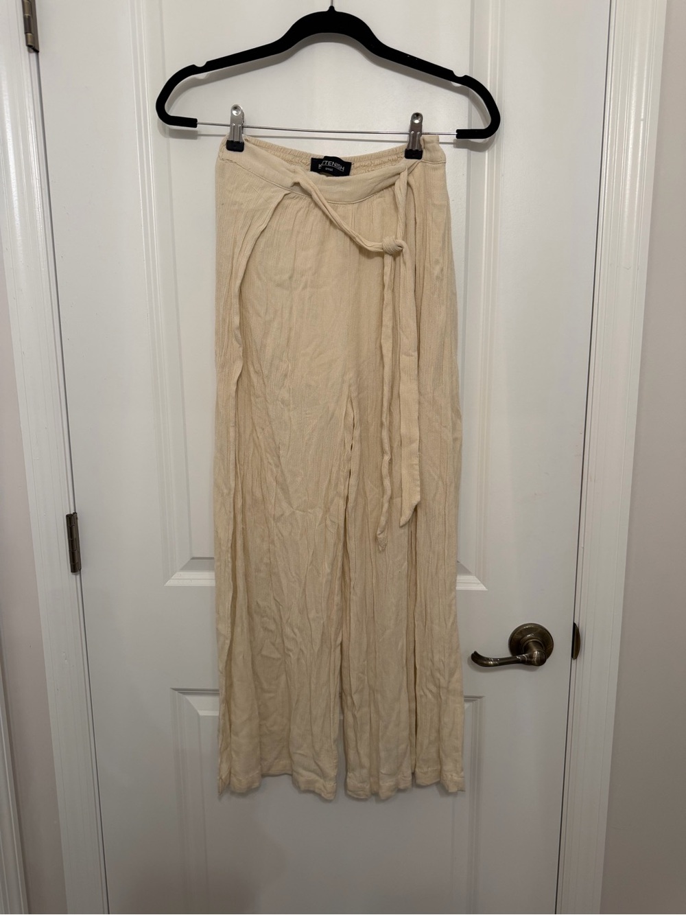 Kittenish Cream Wide-Leg Wrap Pants
